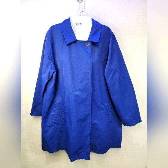 EILEEN FISHER PERSB Concealed Button Up Classic Collar Coat Nylon/Cotton Large - Picture 1 of 10